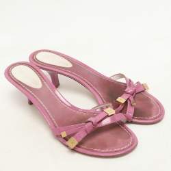 Louis Vuitton Pink Patent Leather Bow Slide Sandals Size 36.5