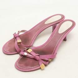 Louis Vuitton Pink Patent Leather Bow Slide Sandals Size 36.5