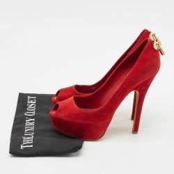 Louis Vuitton Red Suede Oh Really! Platform Peep Toe Pumps Size 38