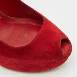 Louis Vuitton Red Suede Oh Really! Platform Peep Toe Pumps Size 38