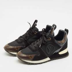 Louis Vuitton Black Mesh, Suede and Monogram Canvas Run Away Sneakers Size 38