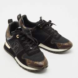 Louis Vuitton Black Mesh, Suede and Monogram Canvas Run Away Sneakers Size 38