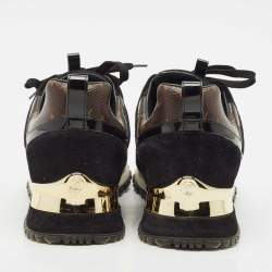 Louis Vuitton Black Mesh, Suede and Monogram Canvas Run Away Sneakers Size 38