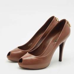 Louis Vuitton Dark Brown Leather Oh Really! Platform Peep Toe Pumps Size 39