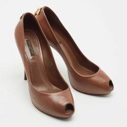 Louis Vuitton Dark Brown Leather Oh Really! Platform Peep Toe Pumps Size 39