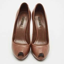 Louis Vuitton Dark Brown Leather Oh Really! Platform Peep Toe Pumps Size 39
