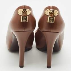 Louis Vuitton Dark Brown Leather Oh Really! Platform Peep Toe Pumps Size 39