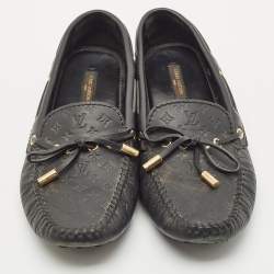 Louis Vuitton Black Monogram Empreinte Leather Gloria Loafers Size 39