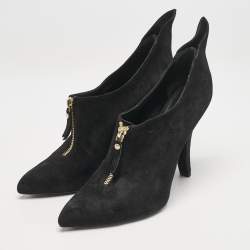 Louis Vuitton Black Suede Pointed Toe Ankle Booties Size 38.5