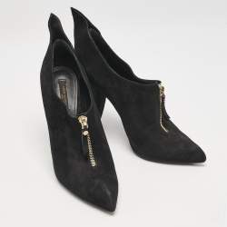 Louis Vuitton Black Suede Pointed Toe Ankle Booties Size 38.5