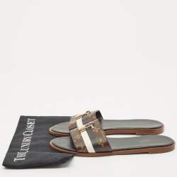 Pre Owned Louis Vuitton Black/Brown Monogram Canvas Lock It Flat Slides Size 40