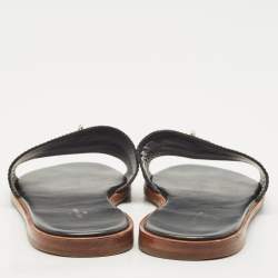 Pre Owned Louis Vuitton Black/Brown Monogram Canvas Lock It Flat Slides Size 40