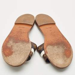 Pre Owned Louis Vuitton Black/Brown Monogram Canvas Lock It Flat Slides Size 40