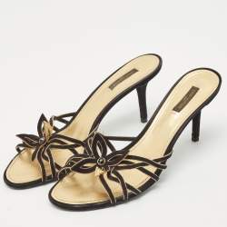 Louis Vuitton Black/Gold Suede Cut Out Slide Sandals Size 41
