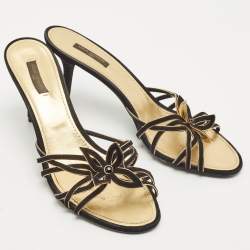 Louis Vuitton Black/Gold Suede Cut Out Slide Sandals Size 41