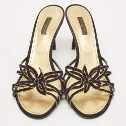Louis Vuitton Black/Gold Suede Cut Out Slide Sandals Size 41