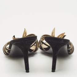 Louis Vuitton Black/Gold Suede Cut Out Slide Sandals Size 41