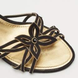 Louis Vuitton Black/Gold Suede Cut Out Slide Sandals Size 41