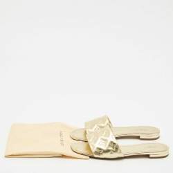 Louis Vuitton Gold Monogram Embossed Leather Revival Flat Slides Size 41