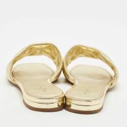 Louis Vuitton Gold Monogram Embossed Leather Revival Flat Slides Size 41