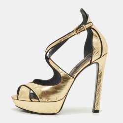 Louis Vuitton Gold Epi Leather Majestic Platform Sandals Size 38