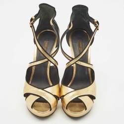 Louis Vuitton Gold Epi Leather Majestic Platform Sandals Size 38