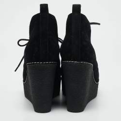 Louis Vuitton Black Monogram Suede Wedge Ankle Boots Size 38
