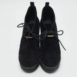 Louis Vuitton Black Monogram Suede Wedge Ankle Boots Size 38