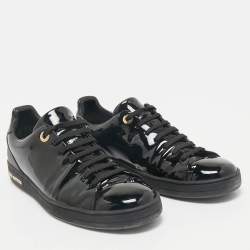 Louis Vuitton Black Patent Leather Frontrow Low Top Sneakers Size 38