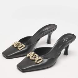 Louis Vuitton Black Leather Rotary Mules Size 41