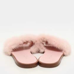 Louis Vuitton Pink Mink Fur Lock It Flat Slides Size 38