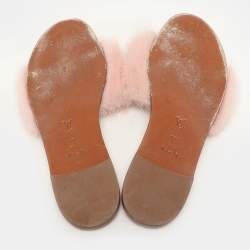 Louis Vuitton Pink Mink Fur Lock It Flat Slides Size 38