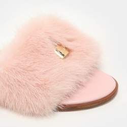 Louis Vuitton Pink Mink Fur Lock It Flat Slides Size 38