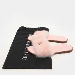 Louis Vuitton Pink Mink Fur Lock It Flat Slides Size 38