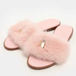 Louis Vuitton Pink Mink Fur Lock It Flat Slides Size 38