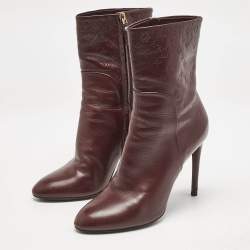Louis Vuitton Burgundy Monogram Leather Ankle Boots Size 38