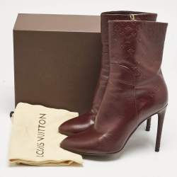 Louis Vuitton Burgundy Monogram Leather Ankle Boots Size 38