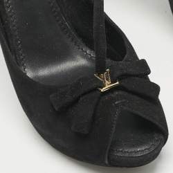 Louis Vuitton Black Suede T-Strap Platform Pumps Size 39