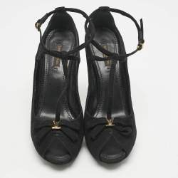 Louis Vuitton Black Suede T-Strap Platform Pumps Size 39