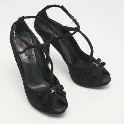 Louis Vuitton Black Suede T-Strap Platform Pumps Size 39