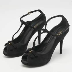 Louis Vuitton Black Suede T-Strap Platform Pumps Size 39