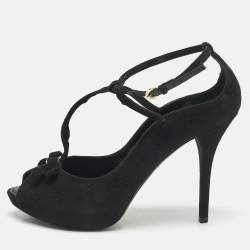 Louis Vuitton Black Suede T-Strap Platform Pumps Size 39