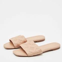 Louis Vuitton Dusty Pink Monogram Embossed Leather Revival Flat Slide Sandals Size 40