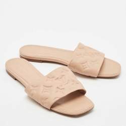 Louis Vuitton Dusty Pink Monogram Embossed Leather Revival Flat Slide Sandals Size 40