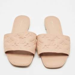 Louis Vuitton Dusty Pink Monogram Embossed Leather Revival Flat Slide Sandals Size 40
