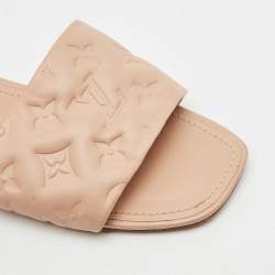 Louis Vuitton Dusty Pink Monogram Embossed Leather Revival Flat Slide Sandals Size 40