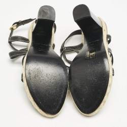Louis Vuitton Black Monogram Leather Ankle Strap Sandals Size 38