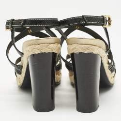 Louis Vuitton Black Monogram Leather Ankle Strap Sandals Size 38