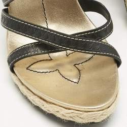 Louis Vuitton Black Monogram Leather Ankle Strap Sandals Size 38
