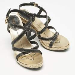 Louis Vuitton Black Monogram Leather Ankle Strap Sandals Size 38